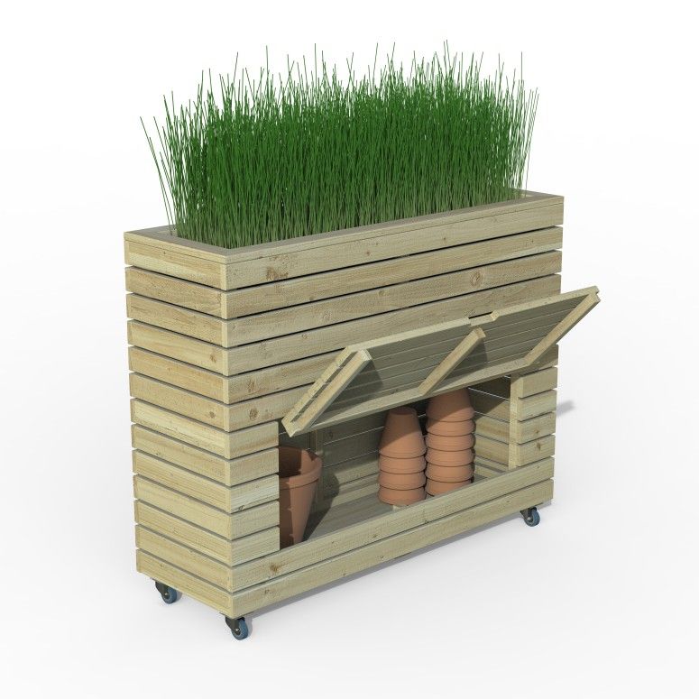 Tall Wooden Planter With Storage & Wheels - 1200mm x 400mm