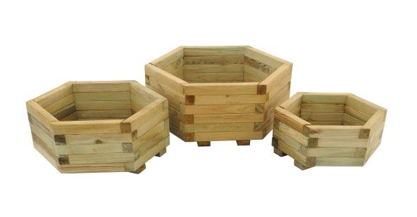 York Hexagonal Wooden Planter - Set Of 3