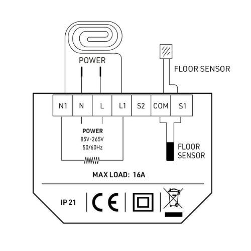 Fastwarm Touchscreen Thermostat - 16 Amp Black