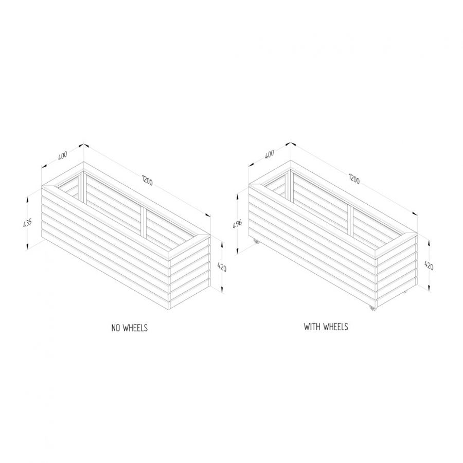 Long Wooden Planter With Wheels - 1200mm x 400mm