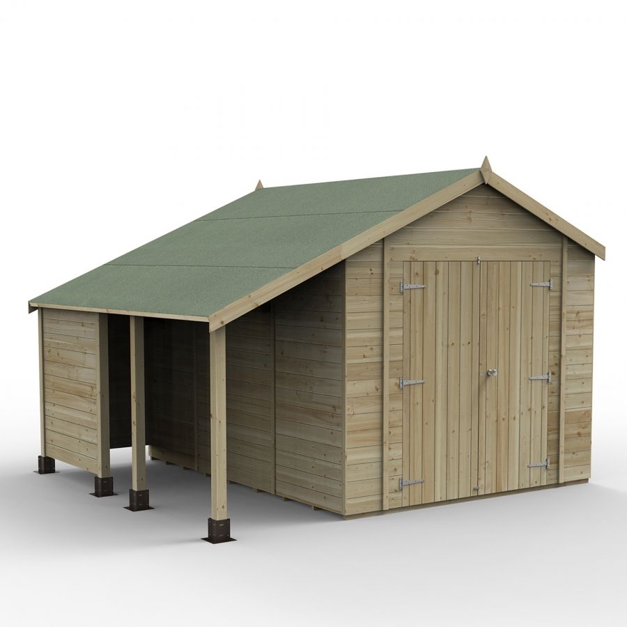 Forest Garden Tongue & Groove Apex Shed - Double Door with Log Store - 10' x 8'
