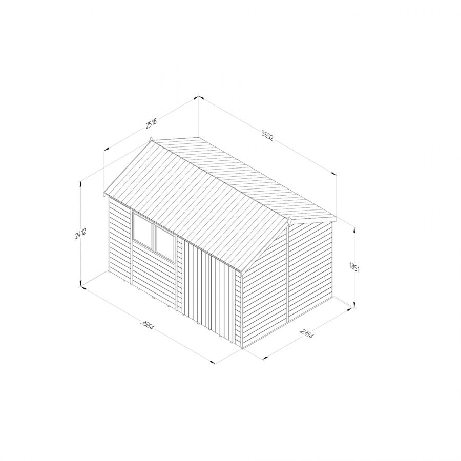 Forest Garden Tongue & Groove Reverse Apex Shed - Double Door - 12' x 8'